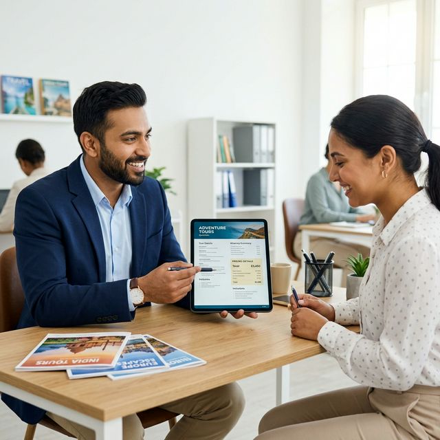 Travel professional presenting tour quotation to client