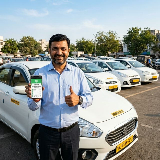 Cab fleet owner standing proudly with his vehicles